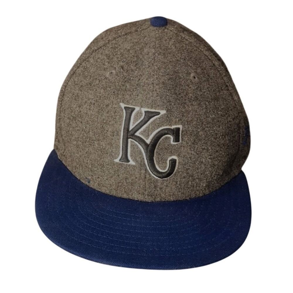 New Era 59FIFTY Kansas City Royals Fitted Hat Size 8 Gray Blue MLB Cap